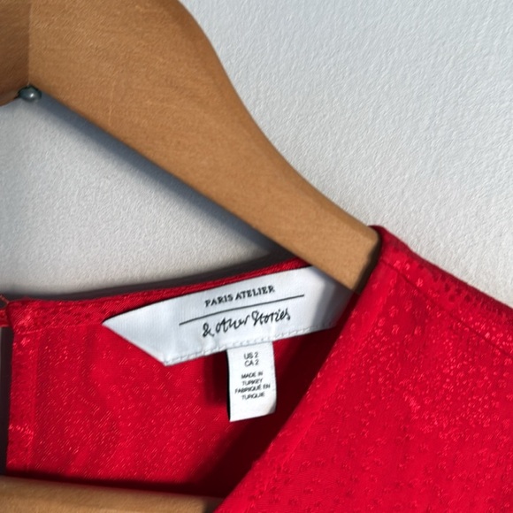 & Other Stories Jacquard Puff Sleeve Midi Dress 2 - Picture 7 of 12